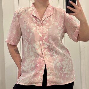 Vintage Pink Floral Crinkle Button up Blouse Size 12